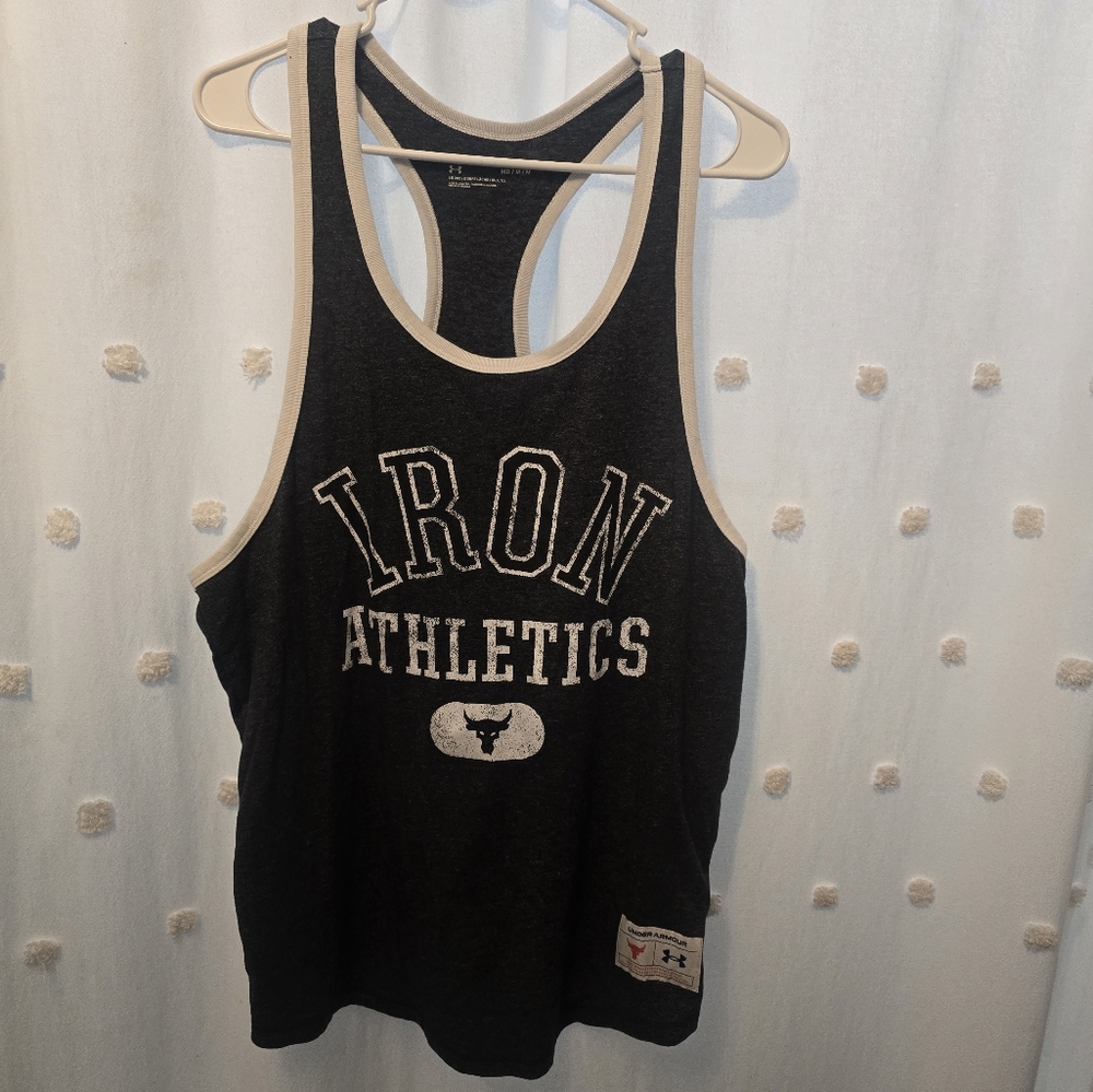 Under Armour Black&White Iron Athletics Razor Back Tank Womens Loose Medium.